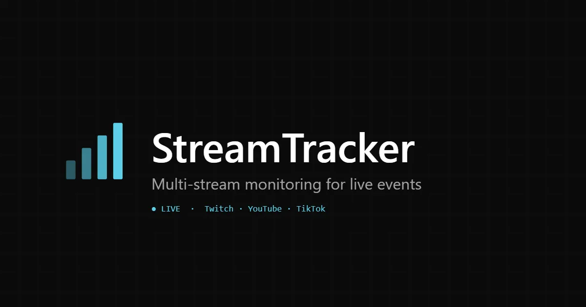 Page d'accueil de StreamTracker : logo et suivi multi-plateformes Twitch, YouTube, TikTok